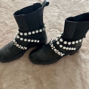 Zara leather lug sole pearl boots